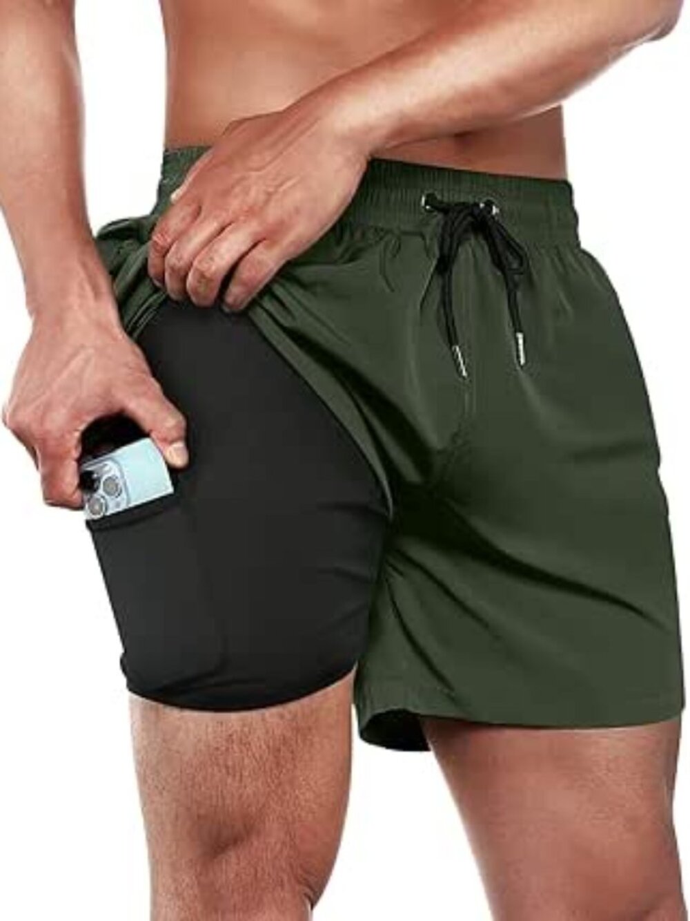 Brisira Swim Trunks 5” with Compression Liner Olive Green Size Med